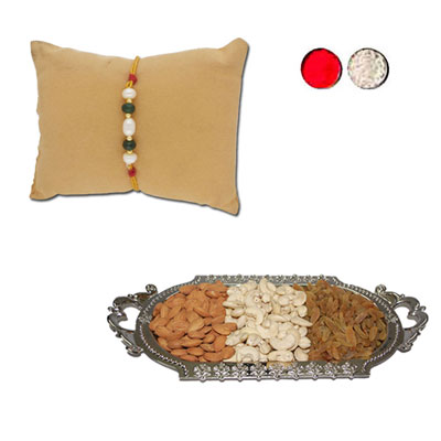 "Splendor Pearl Rakhi - JPJUN-23-037 (Single Rakhi) , Dryfruit Thali - code RD200 - Click here to View more details about this Product